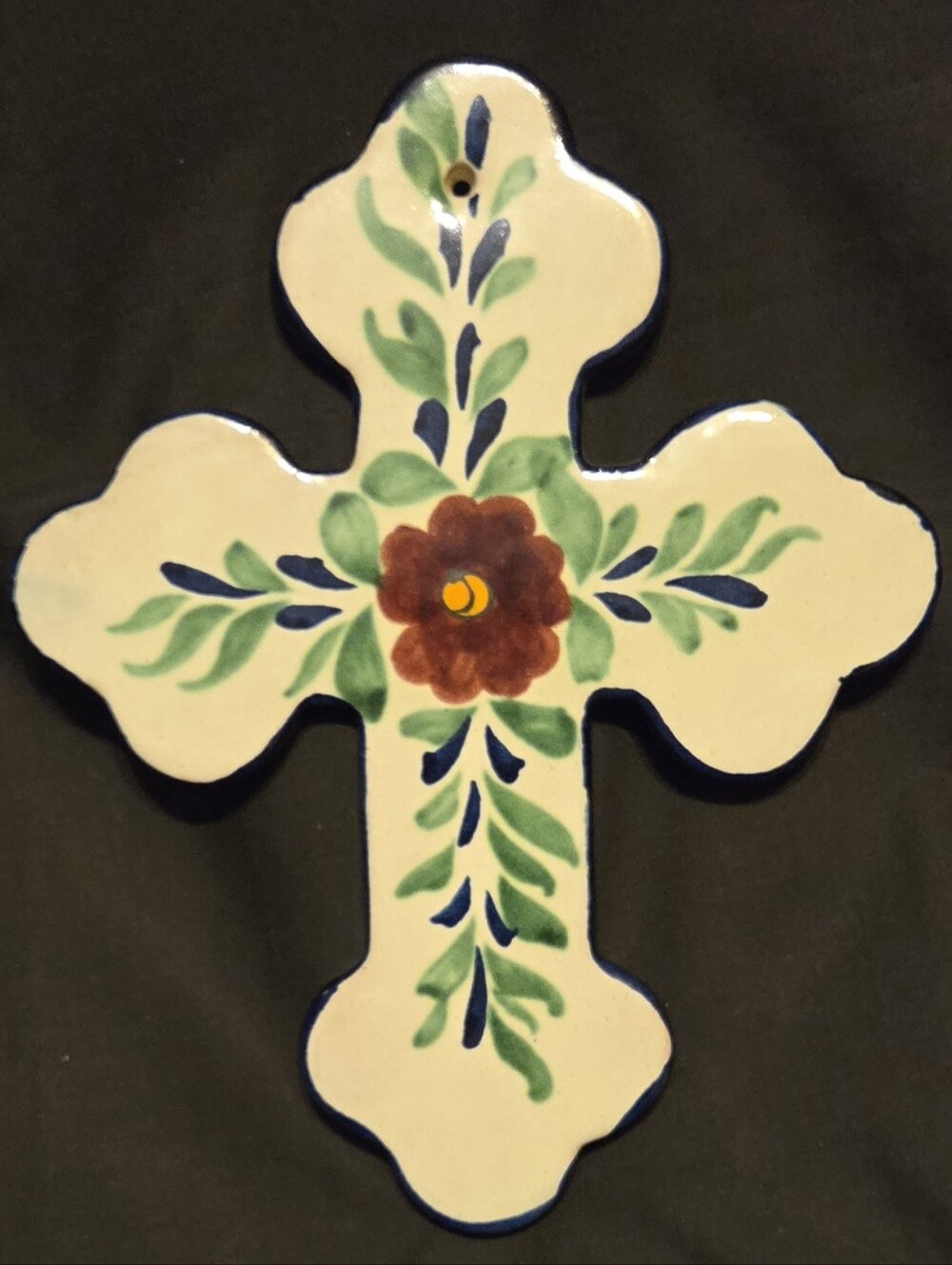 Talavera hand-painted ceramic Cross  Intricate Patterns 8.5x7"